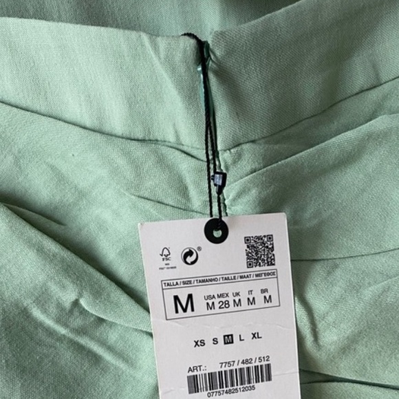 Zara drapped mini skirt Asymmetric hem Ruffles Ruched sea green mint size S NWT - Picture 15 of 15